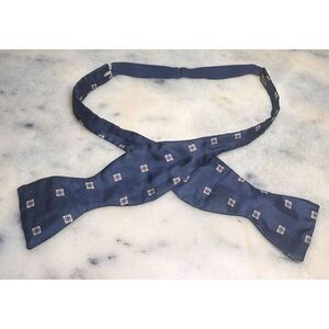Vintage John Comfort London 100% Silk Blue Geometric Self Bow Tie Made England